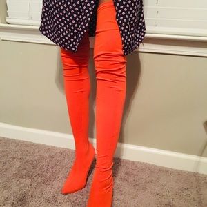 Thigh High Neon Orange Boots